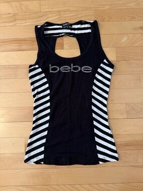 bebe Black and White Striped Tank